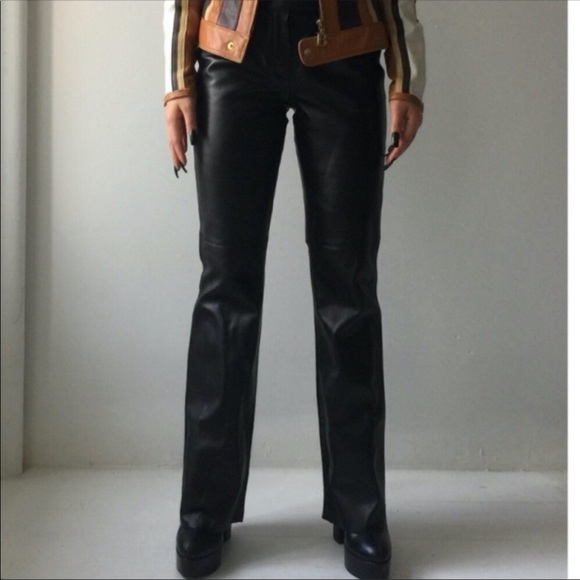 BAGATELLE Vintage Genuine Soft Leather High Waist Straight Leg Pants - Picture 2 of 14